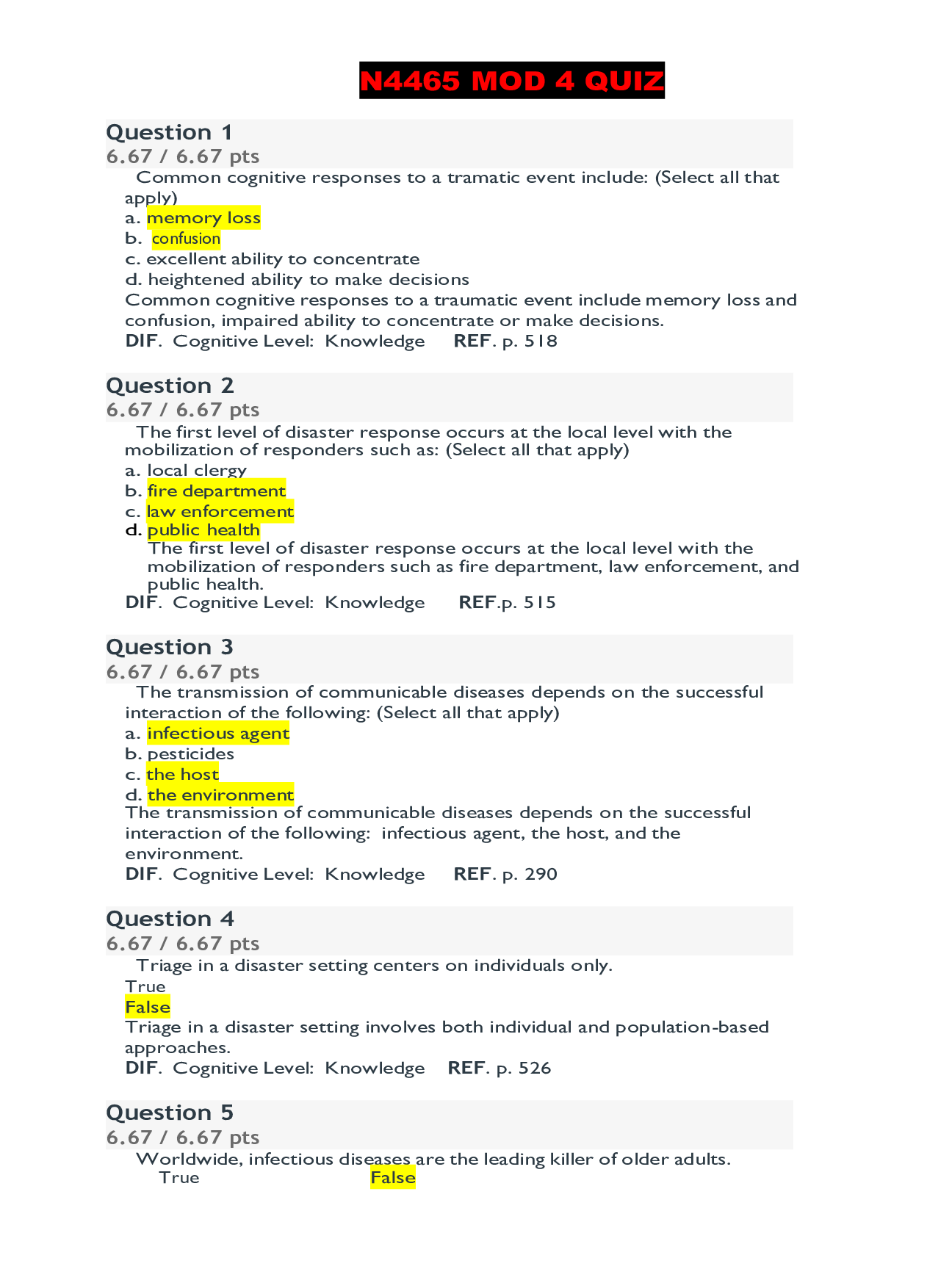 Preview of NURS N4465 Module 4 Quiz. All Correct Answers & Verified